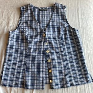 my michelle plaid blue vest top with buttons